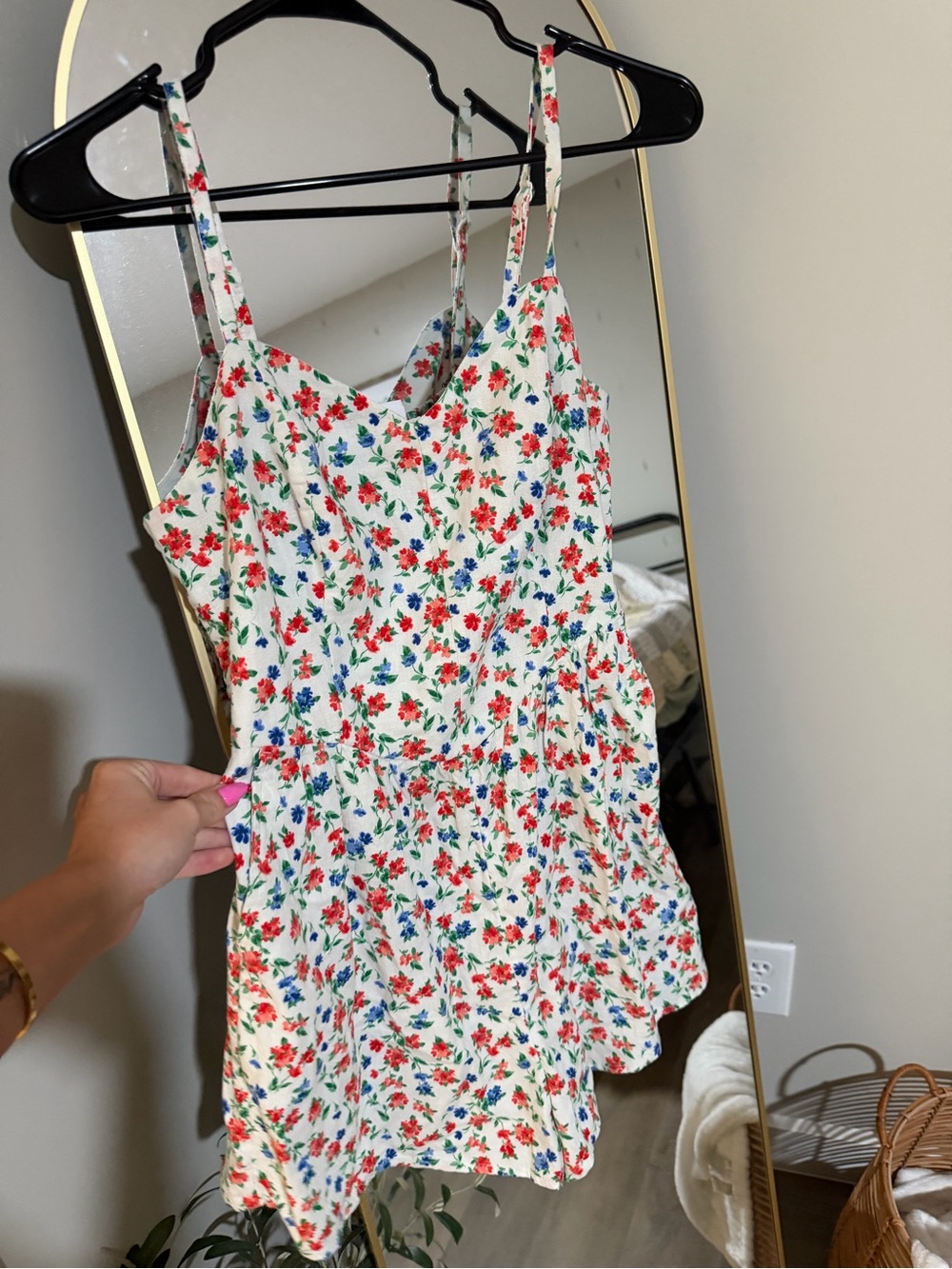 Old Navy White Floral Spaghetti-Strap Camisole with Red and Blue Flowers